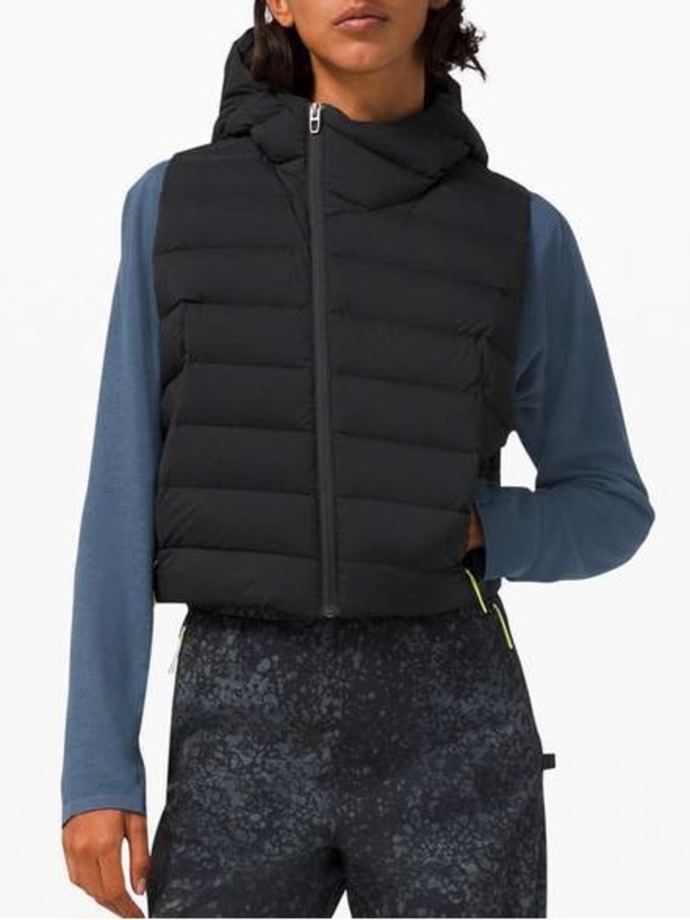 LULULEMON Down Filled Vest Lab 2021 Cropped Hooded Neon Green Accent Sz 4 / Sm